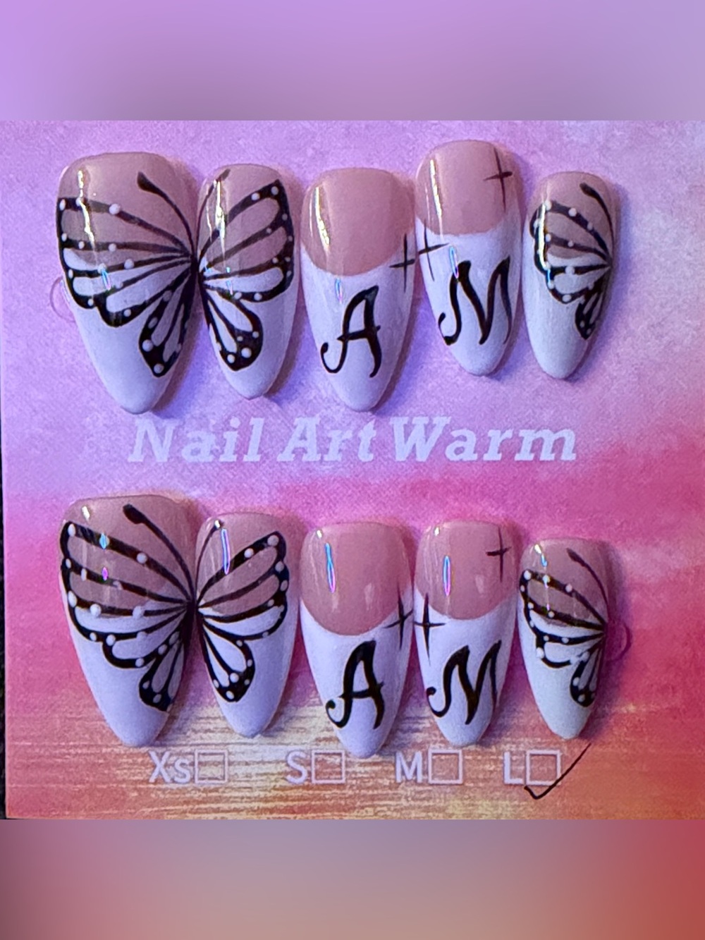 Pink & White Butterfly Accent Press-On Nails by